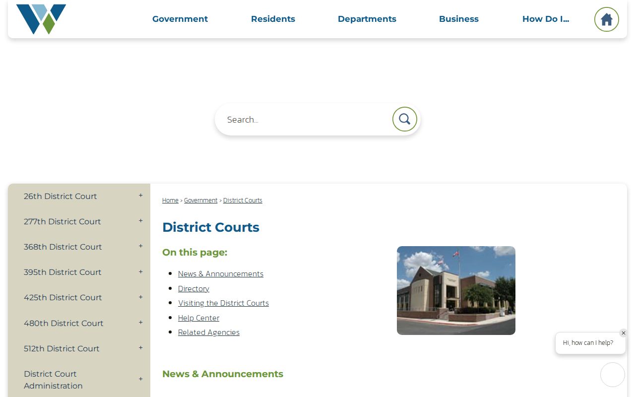 Williamson County official directory showing seven district courts