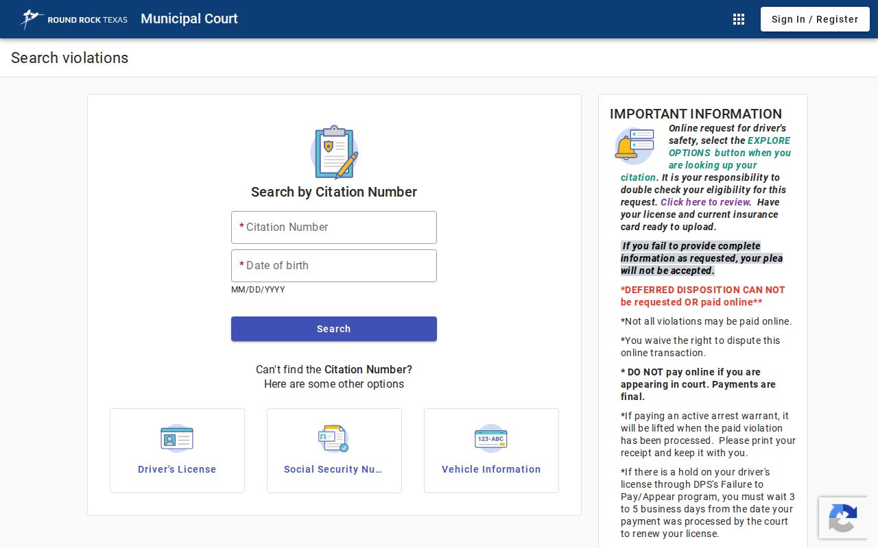 Round Rock court docket citation search choices