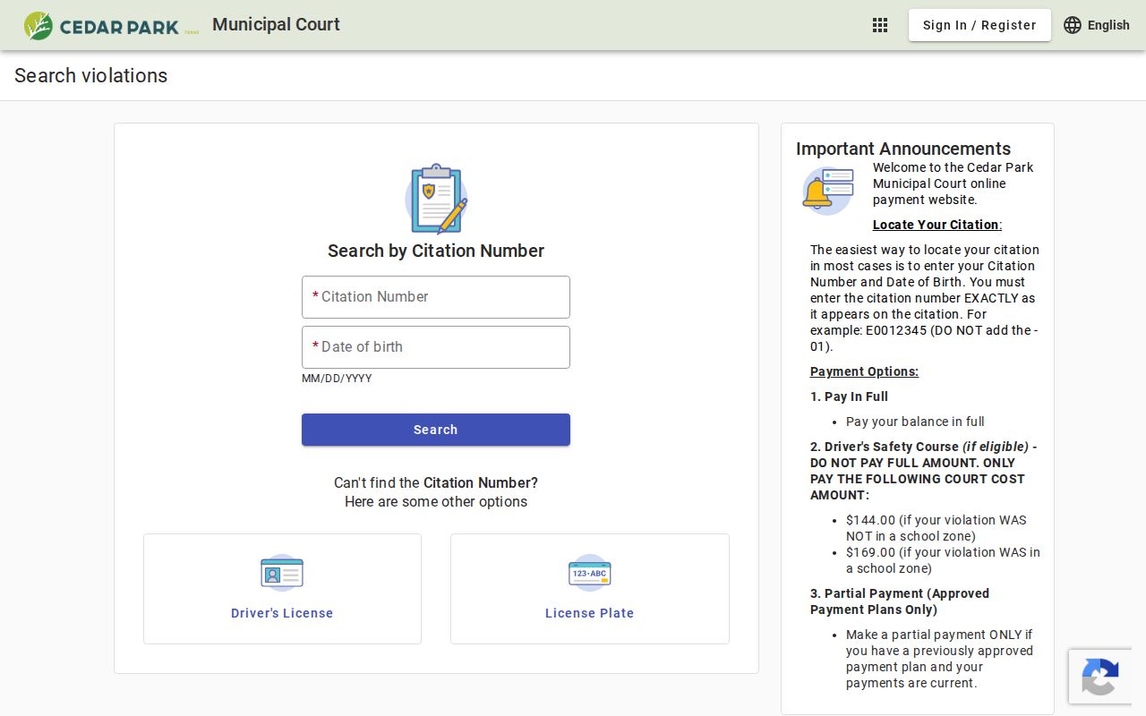 Cedar Park court docket citation portal
