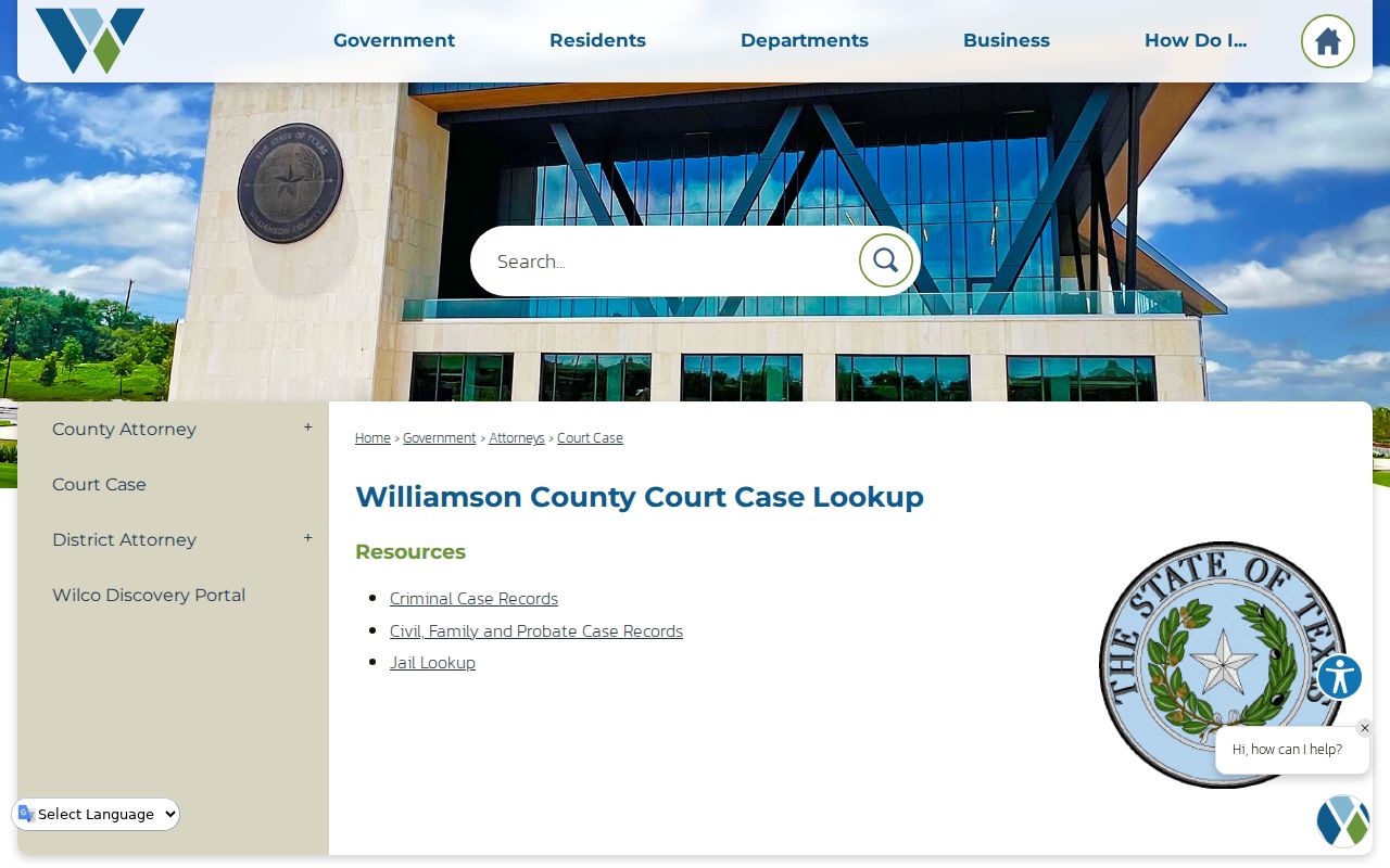 Official Williamson County Court Case gateway for case lookup